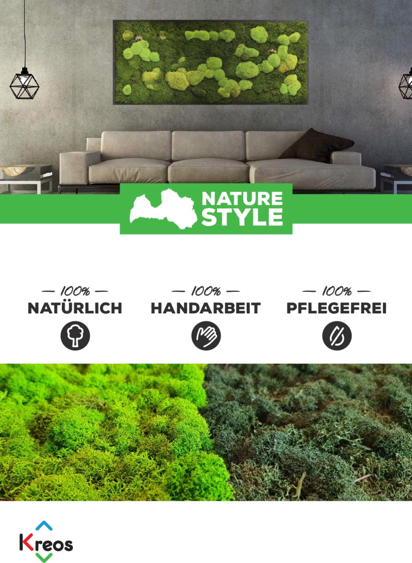 Flyer  - Natürliche, handgemachte und pflegefreie Wandgestaltung mit Islandmoos bei Himmel & Weiss in Sulzfeld